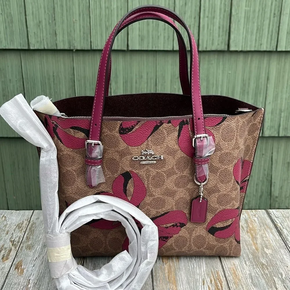 Coach Mollie Tote Bag 25 In Signature Canvas With Bow Print Purse - Picture 8 of 9